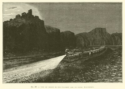 Railway Track Lit by an Electric Lantern by French School